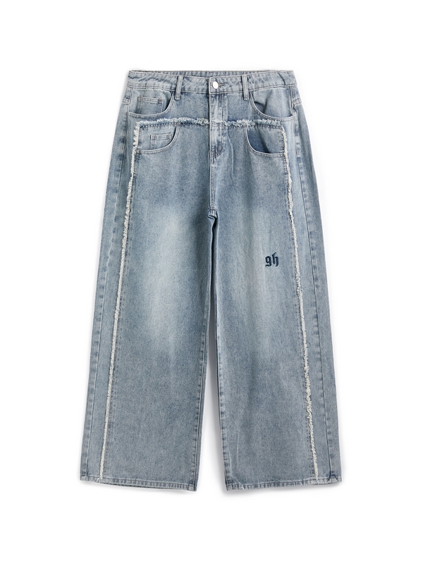 Vaqueros holgados desgastados con parches descoloridos para hombre-4