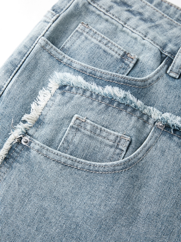 Vaqueros holgados desgastados con parches descoloridos para hombre-7