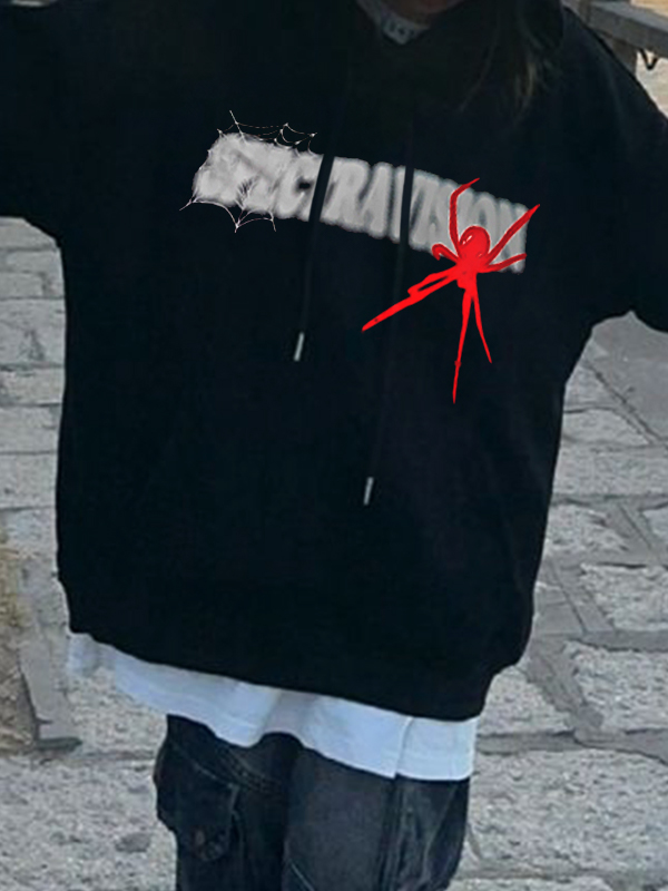 Sudadera con capucha extragrande con estampado de telaraña Hip Pop para hombre-2