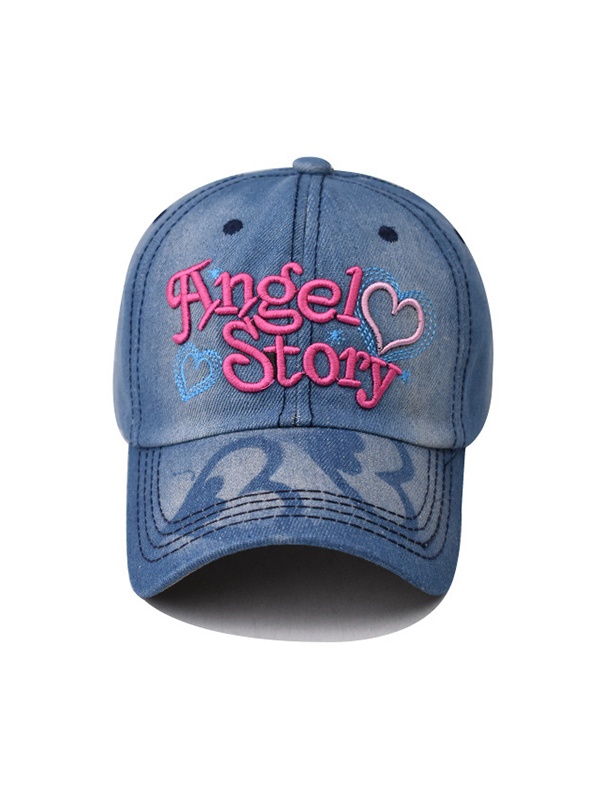 Gorra de béisbol de mezclilla con bordado de letras lavadas-1