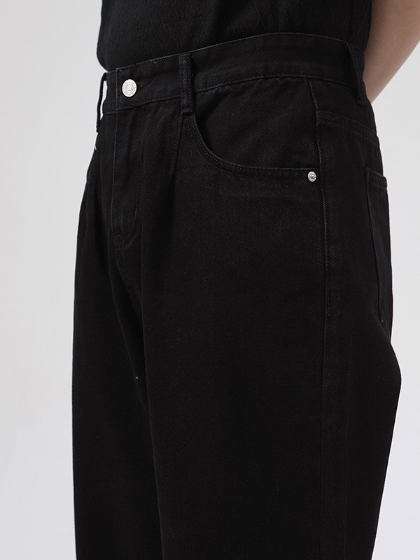 Vaqueros sueltos lavados negros de hombre-3