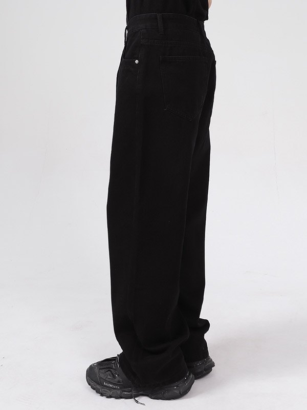 Vaqueros sueltos lavados negros de hombre-1