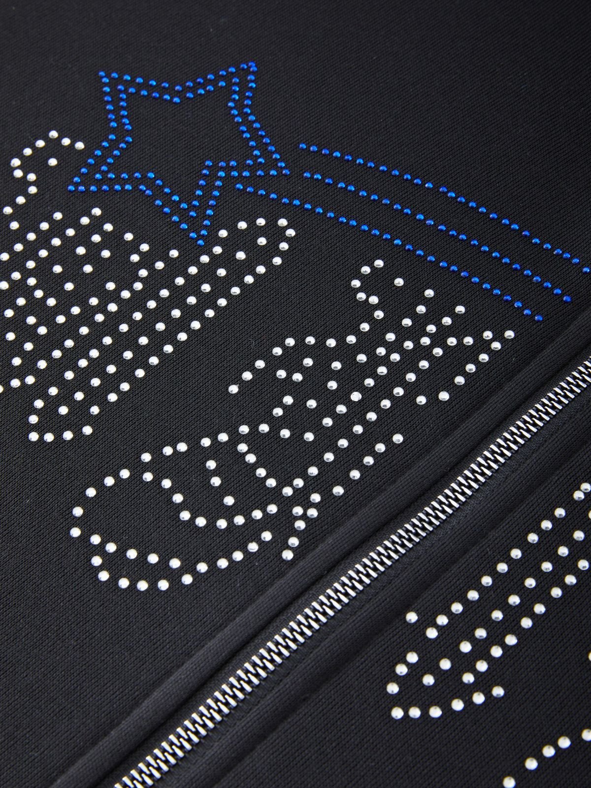 Sudadera con capucha y cremallera cruzada con diamantes de imitación punk para hombre-3