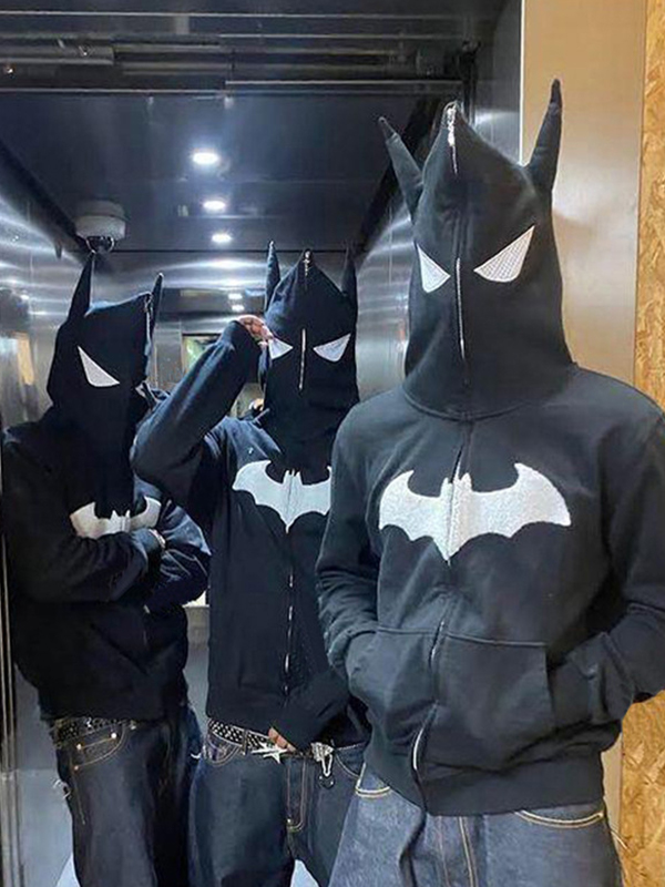 Sudadera con capucha extragrande con estampado de murciélagos para hombre-2