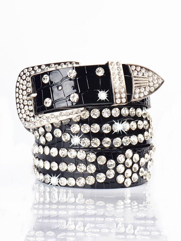 Cinturón con hebilla adornada con diamantes de imitación-1