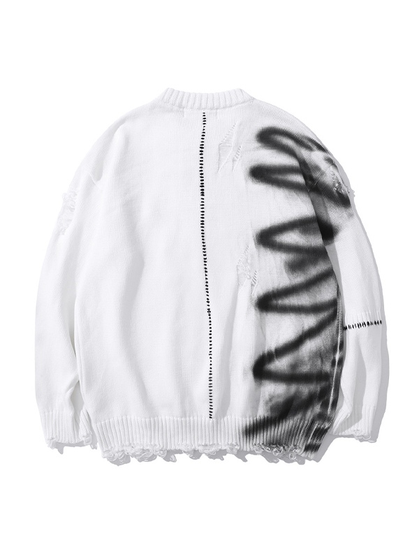 Suéter tipo jersey desgastado con grafiti para hombre-1