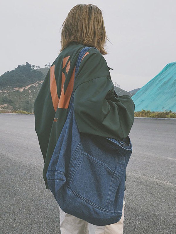 Bolso tote grande de denim lavado-2