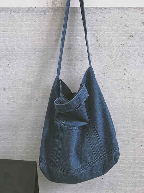 Bolso tote grande de denim lavado-5