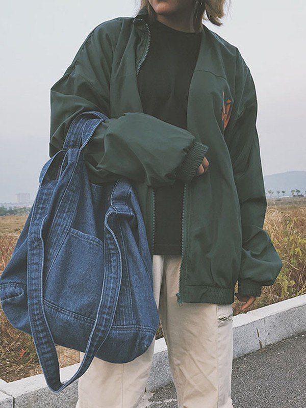 Bolso tote grande de denim lavado-1