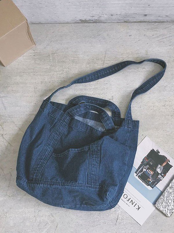 Bolso tote grande de denim lavado-4
