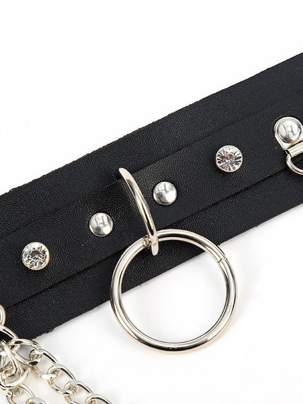 Cinturón de piel sintética punk con adornos metálicos-2