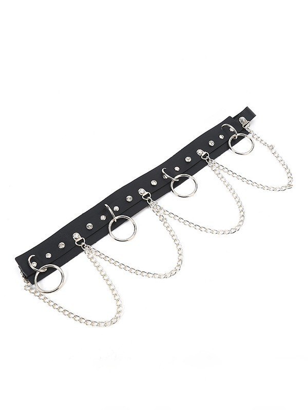 Cinturón de piel sintética punk con adornos metálicos-4