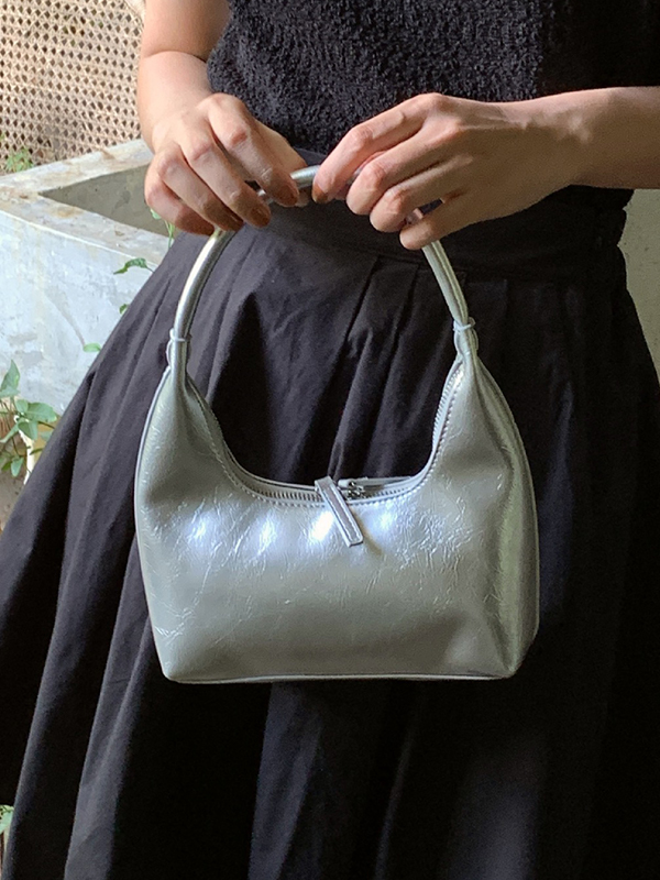 Bolso de hombro francés versátil de color sólido-5