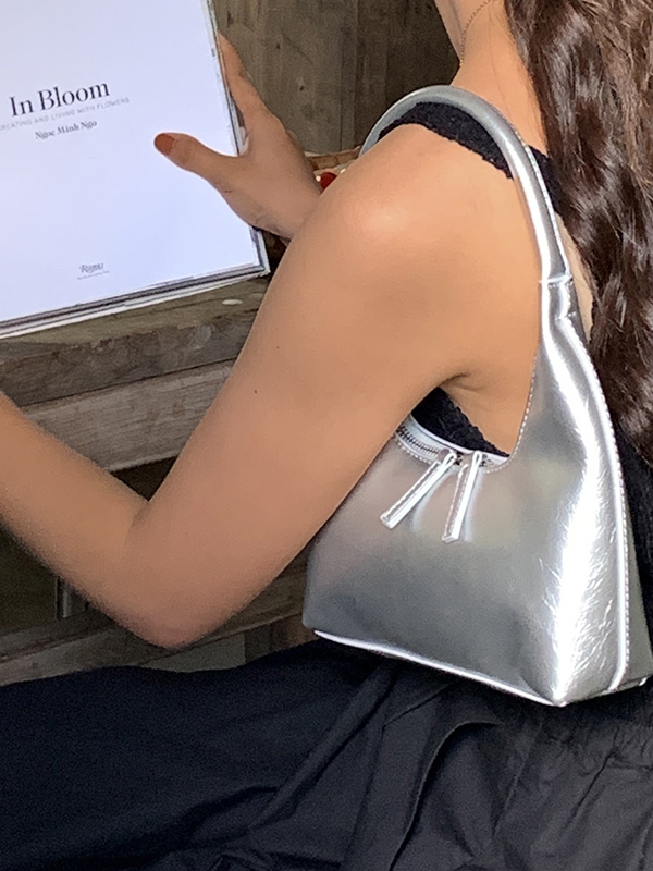 Bolso de hombro francés versátil de color sólido-3